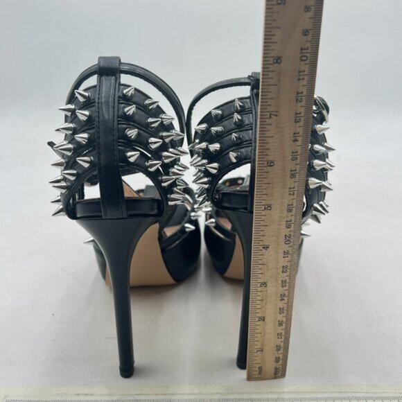 XYD Black Sexy Platform High Heel Spikes Studded Peep Toe T-strap Sandals - Picture 5 of 8